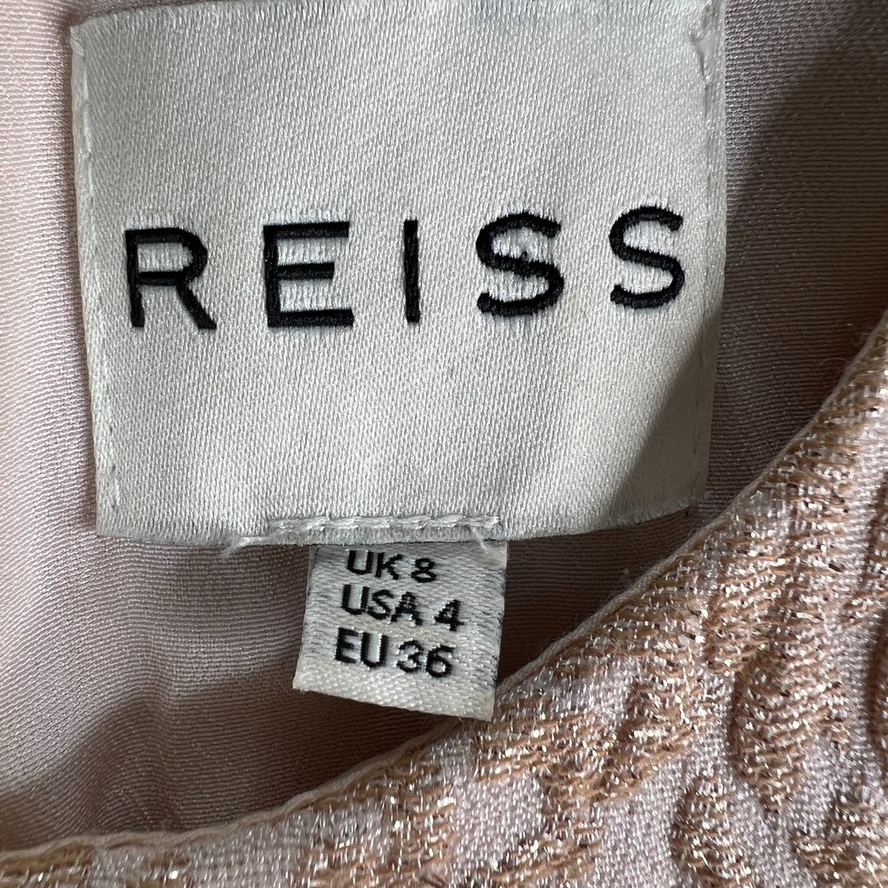 REISS‎ Rose Gold Melanie Jacquard Party Dress Sz 4 Tie Waist Cocktail Wedding - Picture 13 of 16